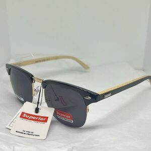 Superior Optical Trends Clubmaster-Style Sunglasses – Bamboo Arms – UV400 Maximu